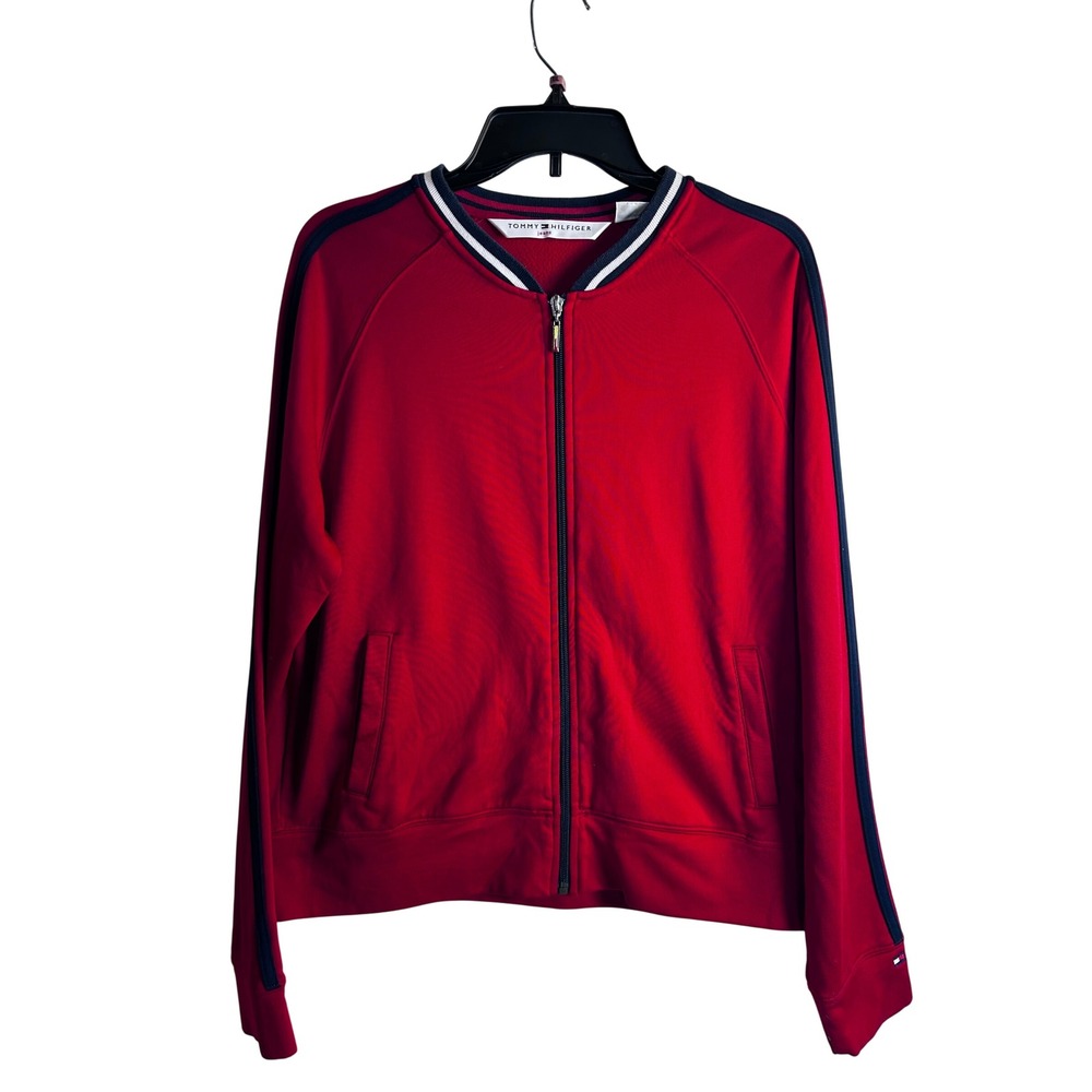 Tommy Hilfiger Track Jacket XL Red Striped Zip Up Womens